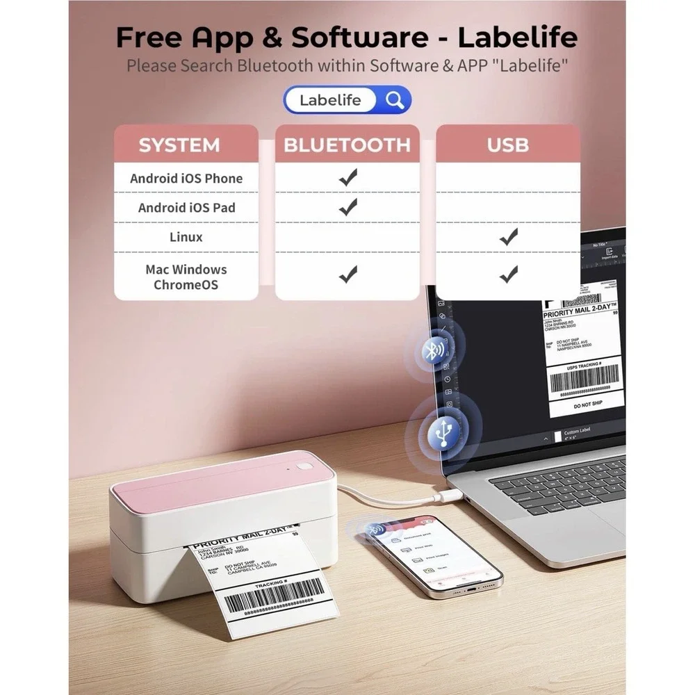 Phomemo 241BT Bluetooth Thermal Label Printer 4X6 Printer or Shipping Labels
